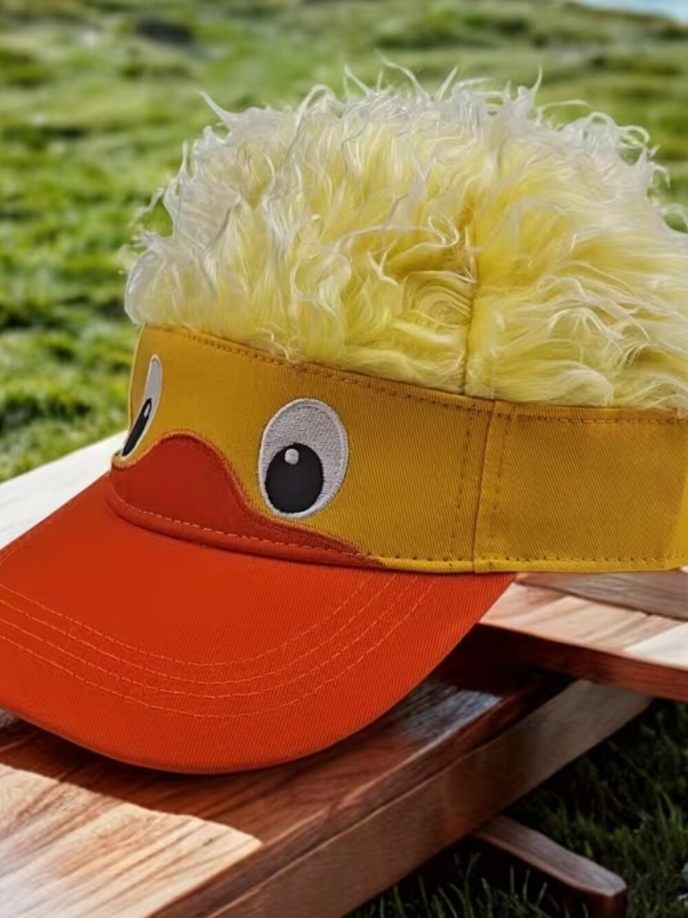 Yellow Duck With Fuzzy Hair Baseball Cap - OSFM - Velcro Adjustable
